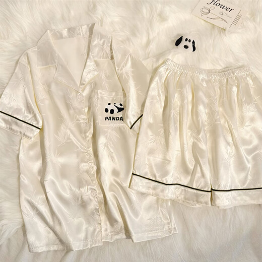TTPMER感熊猫冰丝睡衣女夏季薄款短袖2025开衫可爱家居服套装 #YX-9227波点 M 【75-95斤】