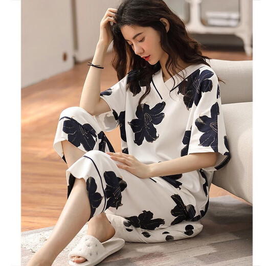 Yalu 2025 Nouveau pyjamas pour femmes en été en été à manches courtes à manches minces de vêtements décontractés à rayures et jaune citron a9885 m (80-100jin [Jin est égal à 0,5 kg]))