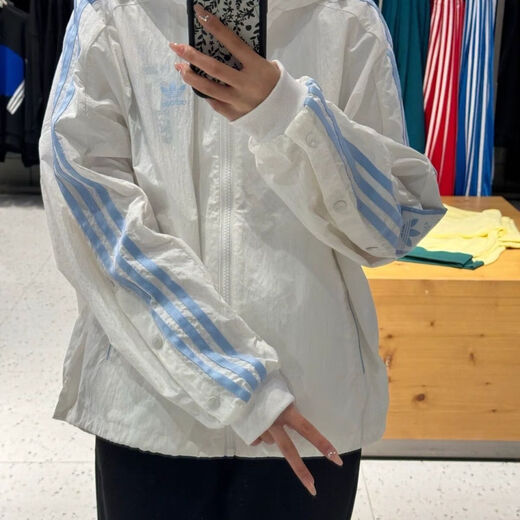 阿迪达斯（adidas）三叶草防晒皮肤衣春夏季轻薄运动休闲刺绣风衣男女时尚百搭连帽衣 夏季首选白色 S