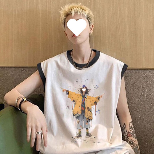 TTPMER heavy cotton vest men's summer ins trendy brand youth loose Hong Kong style sleeveless T-shirt casual and versatile vest [811]723 M Recommended 80-100Jin [Jin equals 0.5 kg]