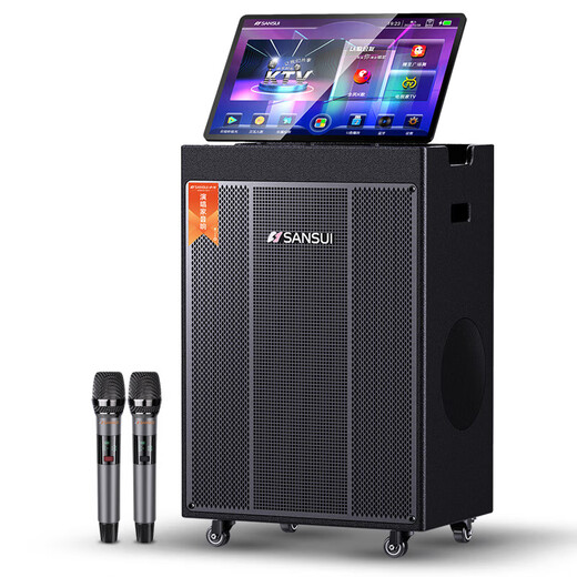 SANSUI portable trolley video speaker touch screen outdoor karaoke home ktv audio set all-in-one karaoke machine high volume karaoke 12 inches 15 inches PE182+18 inches bass+23 inches screen+500G memory