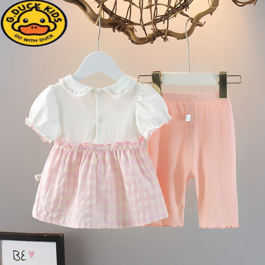 G.DUCKKIDS女童套装宝宝夏季薄款儿童衣服婴幼儿纯棉洋气短袖分体两件小套 夏SAN 687套装粉色 90 cm 建议身高80-90cm