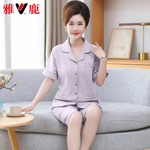 Pajamas de cardigan maman haut de gamme Yalu pour femmes en été en coton pur pantalon à manches courtes à manches courtes à manches courtes de grande taille des vêtements à domicile de l'âge moyen et âgés 9898 m [80-100jin [Jin est égal à 0,5 kg]]]