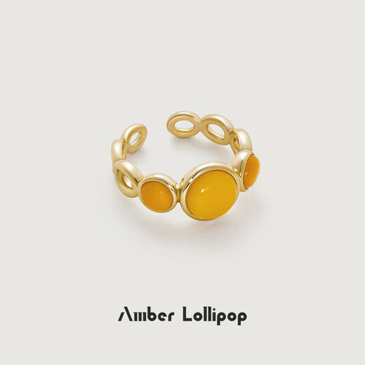 Amber Lollipop Beeswax Ring Women's Amber Open Index Finger Ring Design Anniversary Birthday Gift for Girlfriend and Wife Yellow (Blazing Sun Series)