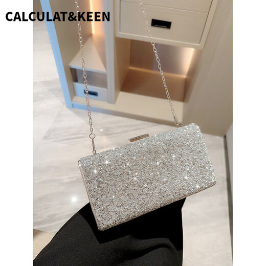 CALCULAT&KEEN银色时尚锆石晚宴手拿包包夜场DJ小姐包礼服晚装包宴会包 101银色