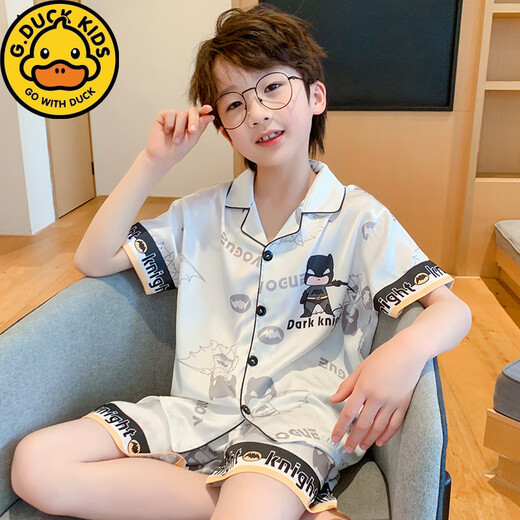 HARROW Little Duck Children's Pyjamas's Boys Boys Summer Ice Silk Thin Short Suite à manches Summer Médium Summer et Big Boys Cartoon à la mode Vêtements à domicile Ice Silk Slee à manches courtes G6624 # White Kuromi 170 Taille 16 [Hauteur suggéré 140-150 cm]