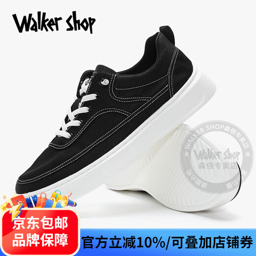 Walker Shop帆布鞋男2025年夏季透气男鞋一脚蹬懒人软底休闲鞋男增高板鞋子男 黑色 40 【皮鞋码】