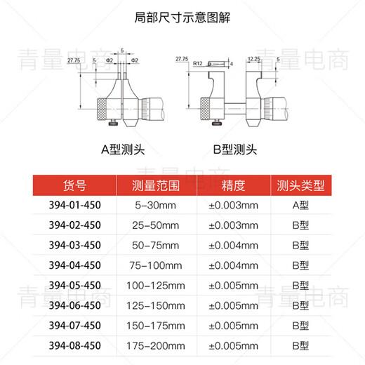 Northwest Qingliang electronic internal micrometer digital display internal diameter micrometer internal size internal aperture measurement 394-03-450/50-75mm without ring gauge