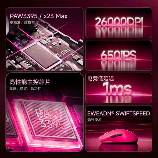 前行者【补贴券减15%】X23pro/max鼠标无线蓝牙三模轻量化游戏PAW3395电竞笔记本电脑办公大中小手外设 X23SE树莓【500mAh-环宇微动】三模