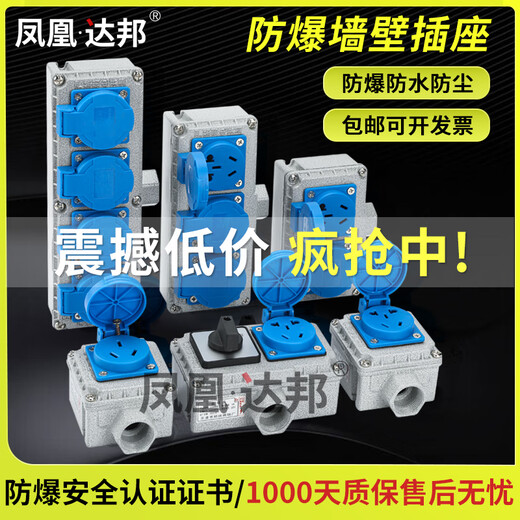Explosion-proof switch explosion-proof socket 86 type wall switch 10A16A220V one-open five-hole waterproof explosion-proof plug explosion-proof socket five holes 16A