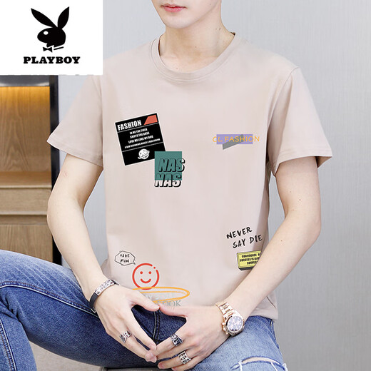花花公子（PLAYBOY）棉短袖t恤男夏季青少年初中学生体恤男生休闲印花半袖上衣新品 9902黄色 3XL (约155-170斤可穿)