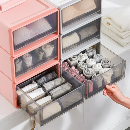 Camellia flat underwear storage box drawer-type household underwear and socks storage artifact clothing storage box wardrobe large unframed moonlight white