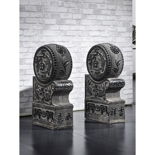 Xiguan bluestone antique door pier household holding drum stone pier Fuyu elephant Chinese style door stone drum sculpture pair of door stone sculptures original color 60cm high/pair physical inspection