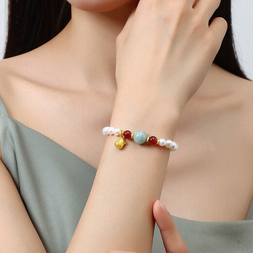 Queen of Pearls Lucky Bag Jade Agate Bracelet 5-6mm Freshwater Pearl Bracelet Fashionable and Simple