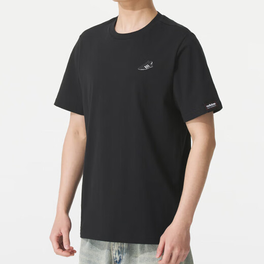 Adidas short-sleeved T-shirt men's 2025 summer new sportswear knitted breathable cotton comfortable round neck half-sleeved top JJ1421 black cotton S