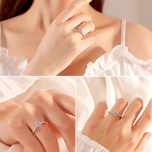 D color genuine moissanite PT950 platinum diamond ring for couples six-claw wedding proposal ring birthday gift for girlfriend Light luxury 50 points D color moissanite diamond ring live mouth adjustable size