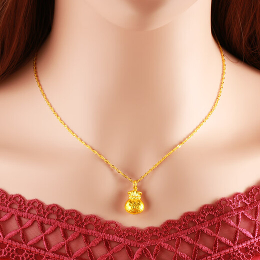 Qianying Jewelry Gold Necklace Pendant Women's 9999 Pure Gold Lucky Bag Money Bag Real Gold Pendant Gives Gifts by Weight with Gold-Inlaid Silver Chain Pendant Weight 3.43-3.7g (Including Labor Cost 20)