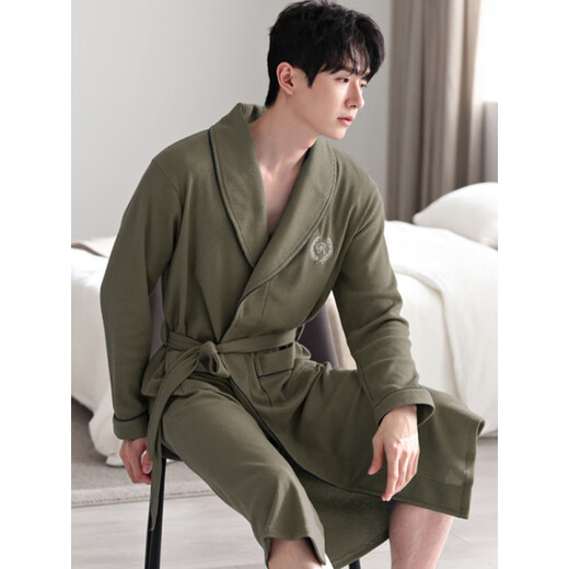 Langsha Waffle Bashbrobe Spring y Autumn Cotton Pure Cotton Media Longitud Medio Campo 2025 Nuevo baño absorbente Integrado LJ16822 M [peso 100-120Jin [Jin es igual a 0,5 kg]]]