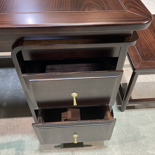 All solid wood desk and bookcase combination rosewood executive desk new Chinese style boss desk and chair office furniture desk black gold 2 meter desk