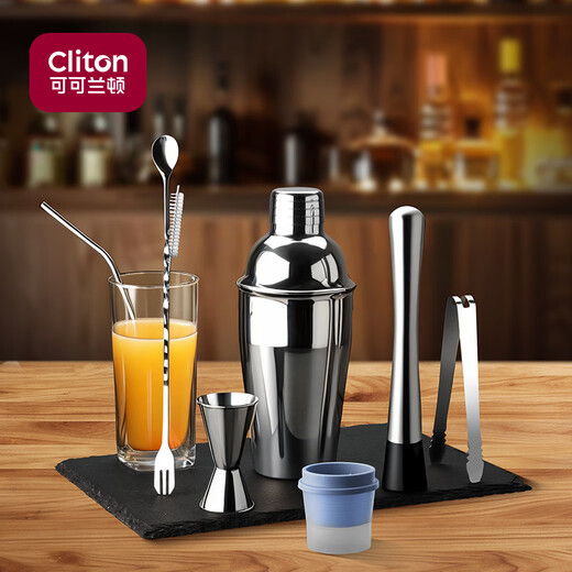 CLITON304 stainless steel cocktail mixer, milk tea shop hand-made lemon artifact cocktail hand-shake shaker cup and pot 7-piece set