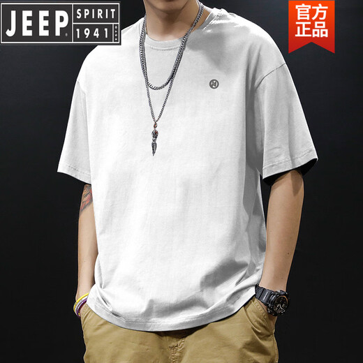 Jeep (JEEP) high-end simple pure cotton American short-sleeved T-shirt for men's summer fashion brand high school students loose oversize five-point sleeves black pure cotton short-sleeved-1365 S