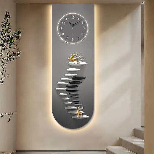 Yonghuan step by step high up U-shaped exquisite carving porch decoration painting Elk good meaning warm light background wall lamp painting X4877 70*210UV exquisite carving++ without light