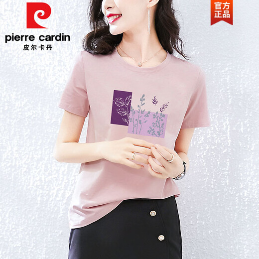 皮尔卡丹（pierre cardin）棉短袖t恤女装宽松韩版粉色半袖体恤衫夏装2025年新款夏季上衣时 Z-4050灰粉+Z-6193灰粉 M (建议80-105斤)