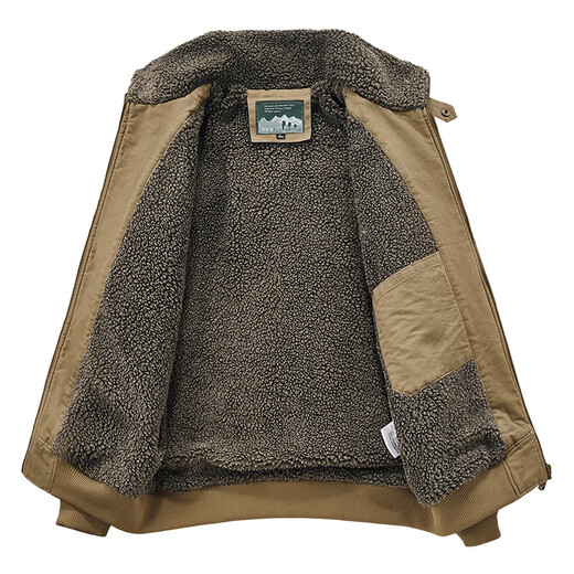 Cotton coat men's velvet thickened 2025 winter new loose bomber jacket multi-pocket work jacket military green XL (recommended 130-145Jin Jin equals 0.5kg)