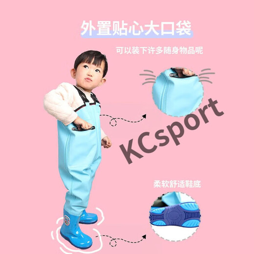 Minghuitong children's one-piece waders for kindergarten, sand playing clothes, fishing clothes, children's sea waterproof rain pants and rain boots for boys and girls, pink children's overalls (pocket), size M 24 (shoe inner length 15C)