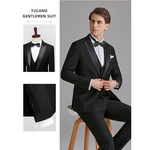 Woodpecker (TUCANO) suit men's three-piece business casual suit, workplace formal wear, groom's best man's wedding banquet dress, suit jacket + vest + pants, three-piece suit XL recommended 125 Jin Jin equals 0.5 kg -140 Jin Jin equals 0.5 kg