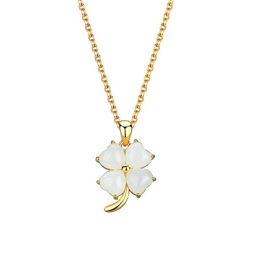 DAMILA new four-leaf clover necklace for women s925 national style collarbone chain Hetian jade pendant F3897 Hetian jade gold necklace 925 silver