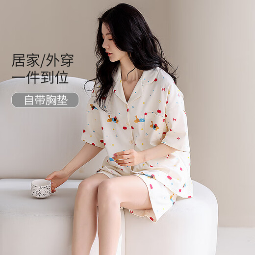 猫人（MiiOW）睡衣女士纯棉夏季带胸垫透气少女休闲2025新款可外穿家居服套装 可爱狗狗 【100%新疆棉 带胸垫】 M 【建议体重80-105斤】