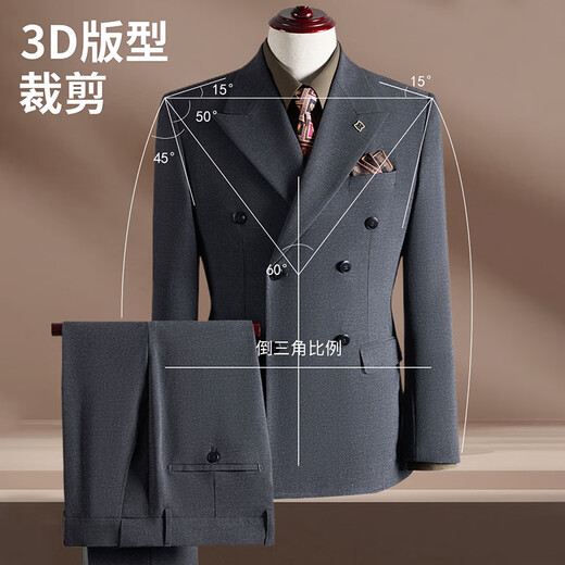 ROMON suit + vest + trousers suit men's business double-breasted casual suit dress men's black 3XL
