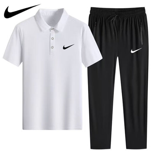 NBA KIDS-NIKE летняя рубашка ПОЛО из ледяного шелка быстросохнущая повседневная спортивная одежда футболка с короткими рукавами тонкие мужские брюки из двух частей Nike белый (прямой костюм) 1396 Nike 3XL 160-180Jin Jin равен 0,5 кг