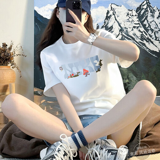 耐克（NIKE）女装运动套装25夏新款舒适透气时尚印花短袖T恤宽松五分裤两件套 IF0607-100+HM8980-010 L