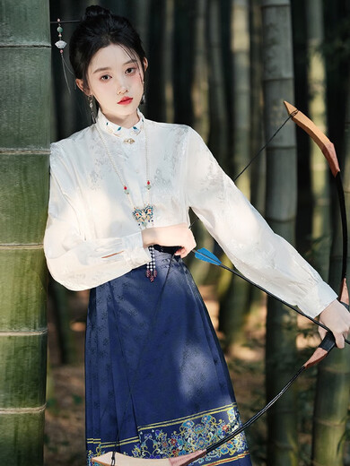 Ran Yilans Oberteil mit demselben Pferdegeflügelrock, neuem chinesischem Stil besticktes Hemd für Frauen 2024 Frühlings- und Herbst-neues Hemd Antike Style 12041 White Top s