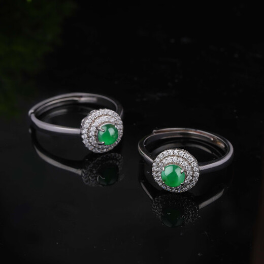 XIANGZHENFU JEWELRY 925 silver inlaid jade round ring for women, full green jade live ring for women, jade ring for birthday gift to girlfriend