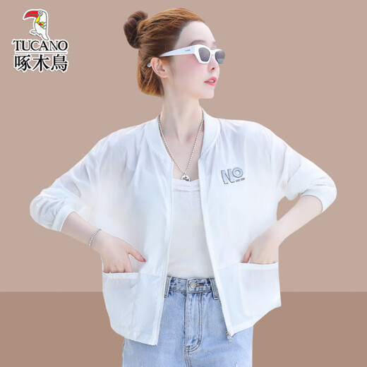 啄木鸟夏季新款宽松显瘦短外套女运动百搭防晒衣 浅蓝色 M (100斤以内)