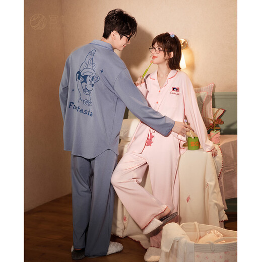 Gong Die Light and Soft Disney Mickey Spring and Autumn Couple Pajamas Women's Long Sleeve Cartoon Home Clothing Set Men's