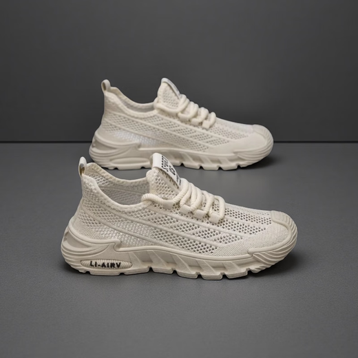 Pang Donglai DL [Recommended by Central Mother] Men's Shoes Summer 2025 New Mesh Breathable Flying Weaving Hollow Thin Mesh Shoes Men's Soft Sole Q9221 Beige [Upgraded Version] 40