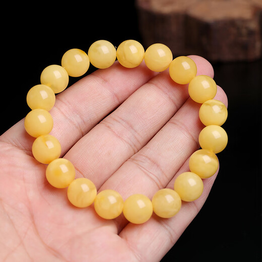 ADRIUS luxury high-end beeswax bracelet for women, lemon yellow honey amber round bead single circle bracelet, bead diameter is about 11mm