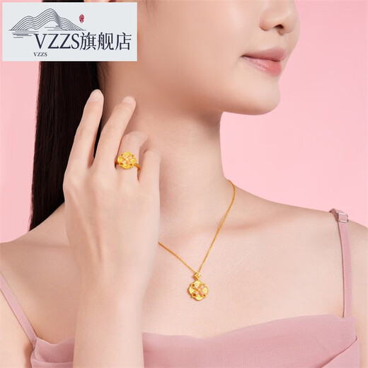 VZZS gold ring women's happy lily of the valley flower ring pure gold 999.9 pearls for Valentine's Day gift lily of the valley flower gold ring 6.10g