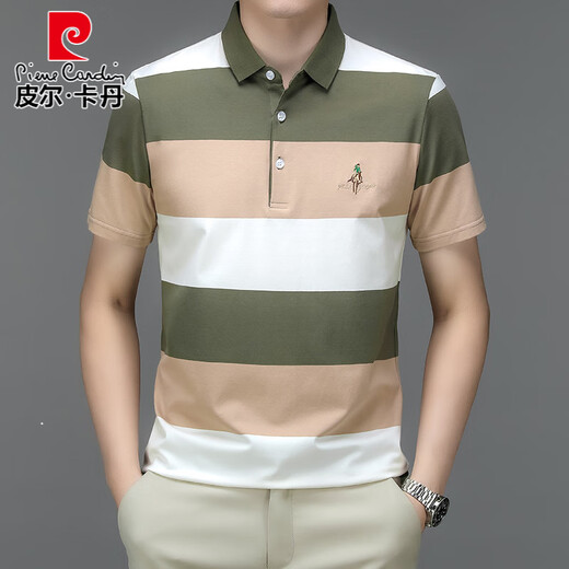 Pierre cardin men's summer new short-sleeved men's T-shirt striped casual lapel large size men's POLO shirt business casual 3523 Yushui Blue M 170