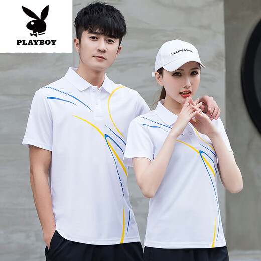 花花公子（PLAYBOY）情侣款运动t恤男女夏季短袖速干衣翻领POLO.衫定制logo工作服上衣 9215红色(单衣) M 男