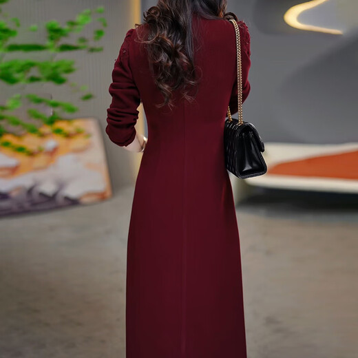 LISM [mismo estilo en el centro comercial] Vestido de alta gama con un nuevo estilo de gama de alta gama de vestidos de novia para mujeres, suegra otoño rojo M 85-105Jin [Jin equivale a 0.5 kg]