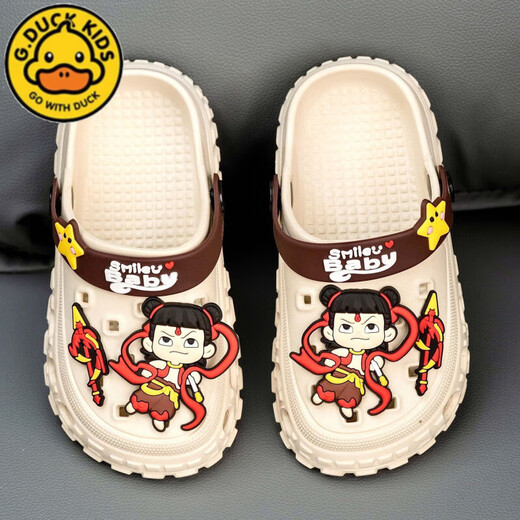 G.DuckKids Petites chaussures d'enfants de canard jaune Chaussures de trou d'enfants garçons et filles bébé parent-enfant nezha dessin animé maison extérieur sandales anti-glissade kaki 24 à25 [longueur intérieure 16,5 cm]