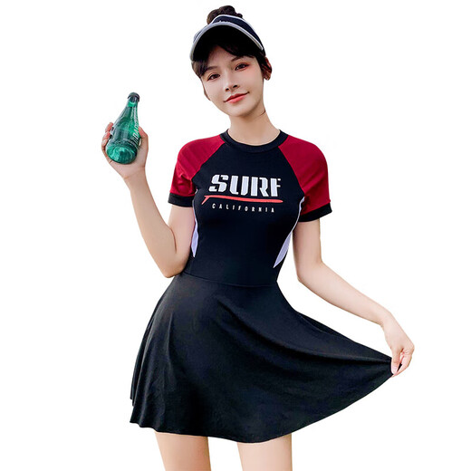 
Swimming suits, ladies' high-end sports swimsuit, one-piece flat-angle skirt, slim and conservative beach hot spring swimsuit, Navy Blue M [75-95Jin[Jin equals 0.5 kg]]