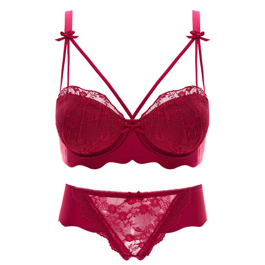 Triumph (Triumph) red underwear for women in the zodiac year, small breasts are pushed up to make them look bigger, and secondary breasts are pushed up, wedding new year sexy lace bra set, rose red - set 75B 34 (small breasts are pushed up to look bigger)