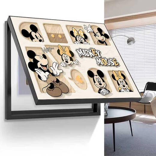 山头林村米奇电表箱装饰画挂画遮挡电闸盒总开关壁画弱电箱遮丑神器配电箱 jh694-可爱米奇J款 整体45*35cm可遮挡横38竖28-掀
