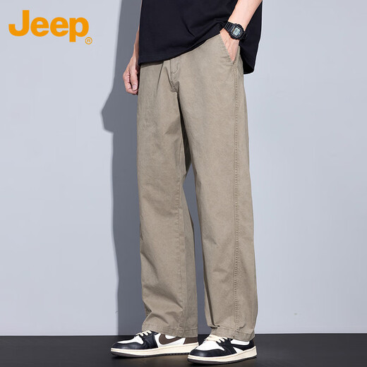 Jeep (JEEP) casual pants men's autumn and winter trendy straight work pants men's loose cotton trousers men's pants apricot XL